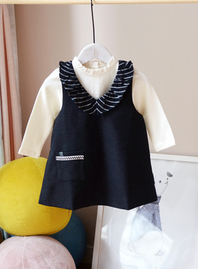 外贸~1-4岁女童小宝宝纯棉长T恤背心裙套装小童春秋裙子精致日常