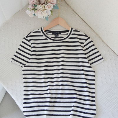 时尚美单成人女条纹针织短袖T恤