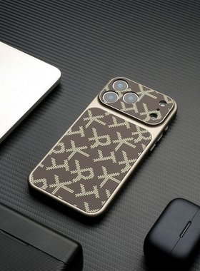 新款碳纤维纹理皮革适用iPhone17ProMax手机壳苹果超薄15pm全包防摔ip13保护套16pro皮套男【橙色-内置磁吸】