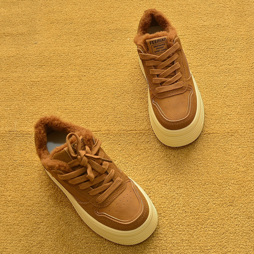 真皮羊羔毛厚底增高松糕鞋棉鞋