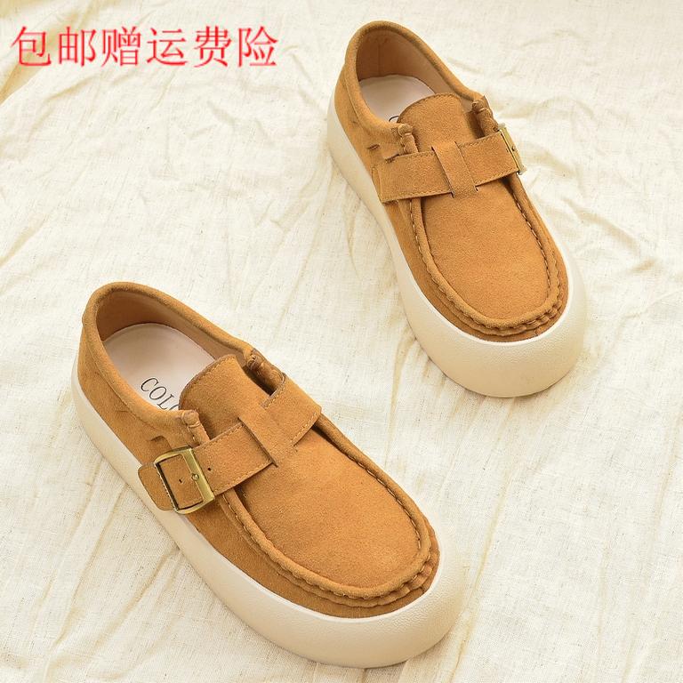 包邮新款真皮乐福鞋休闲鞋松糕女