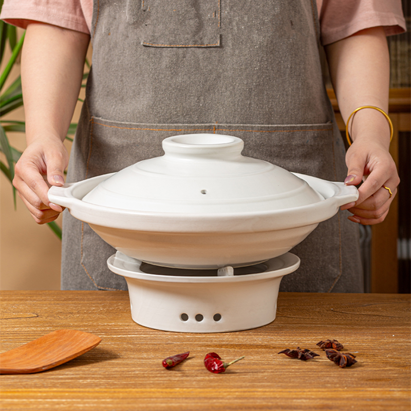 浅口砂锅白色商用耐高温干烧不裂干锅蜡烛酒精加热炉围炉专用酒店