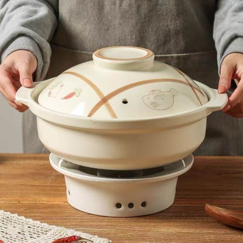 火锅汤锅专用砂锅酒精加热炉干烧不裂电陶炉平底商用炖煲白色家用