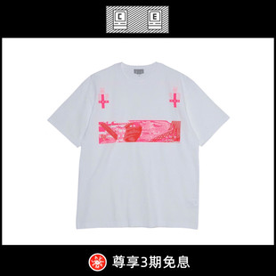 【5折现货】CAVEMPT C.E CAV EMPT荧光粉色十字架潮牌情侣短袖t恤