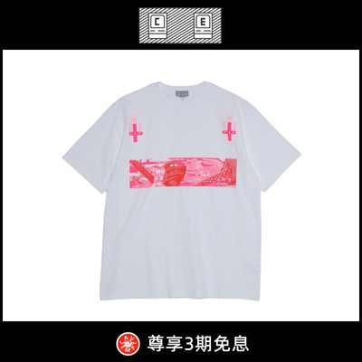 【5折现货】CAVEMPT C.E CAV EMPT荧光粉色十字架潮牌情侣短袖t恤