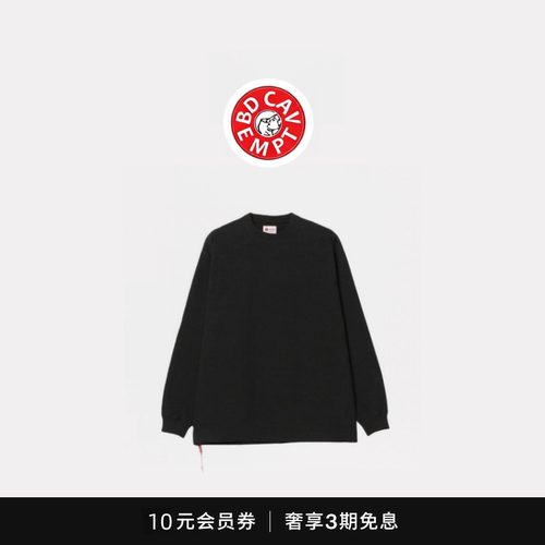 [5折现货]BD CAVEMPT日潮宽松纯棉纯色红绳长袖圆领百搭情侣长T恤