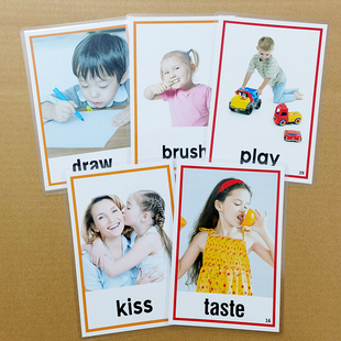 英文动作行为闪卡片小学英语生活动词组单词卡训练启蒙早教具