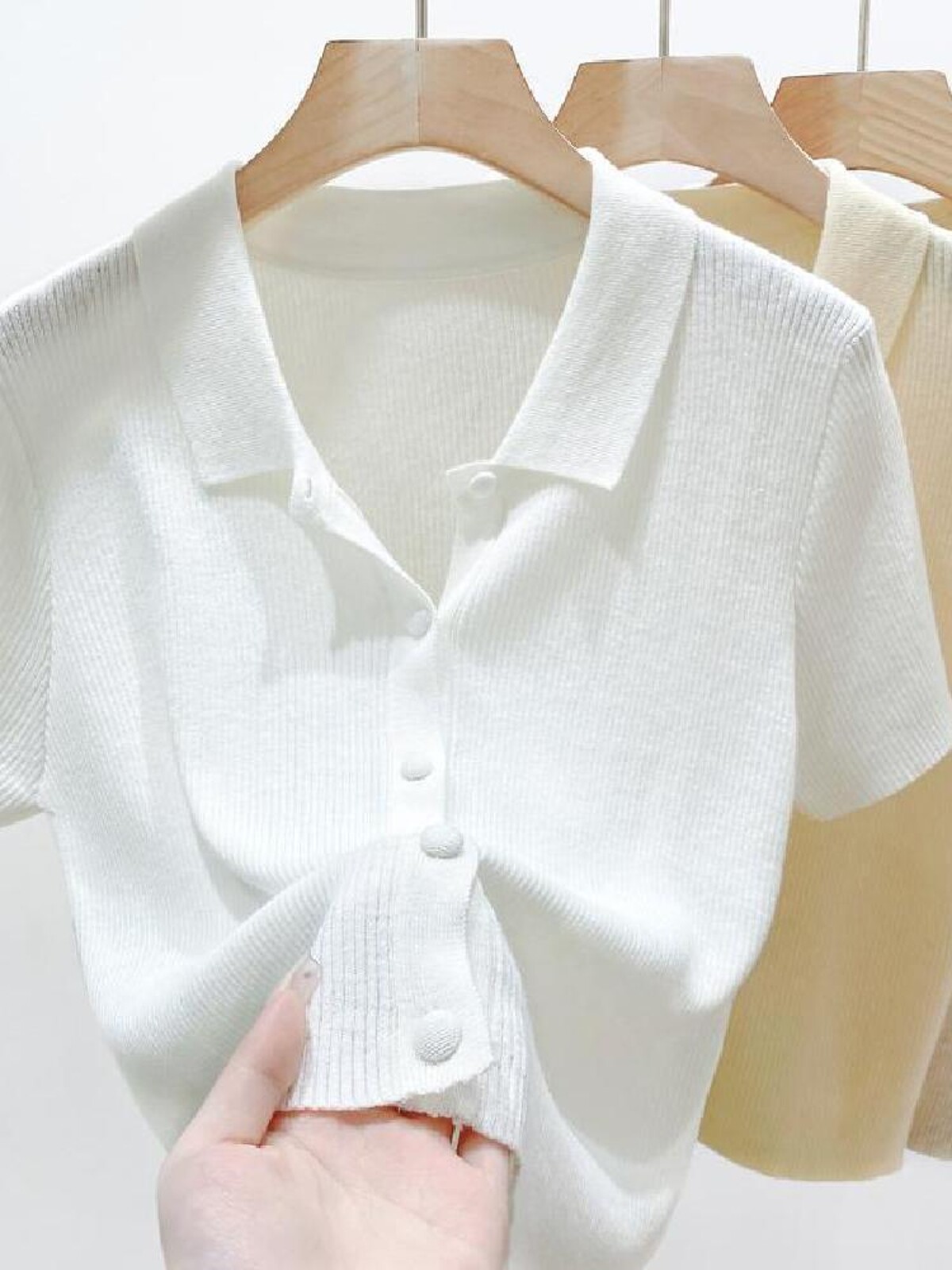 KNITWEAR SUMMER THIN SQUARE NECK NEW ICE SILK KNIT SWEATER HIGH-END POLO NECK TOP WOMENS LOOSE AND THIN VERSATILE