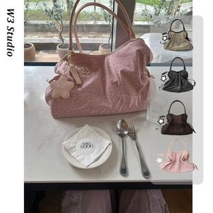 badbule韩国小众美波托特包手提单肩刺绣豹纹波点赠星星镜子挂件