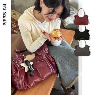 许允真同款 Stand酒红色通勤托特包韩国小众ST大容量单肩斜跨包