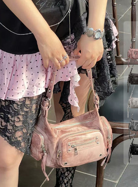 韩国小众Blackpurple多口袋机车包y2k甜酷风可调节单肩手提斜挎包