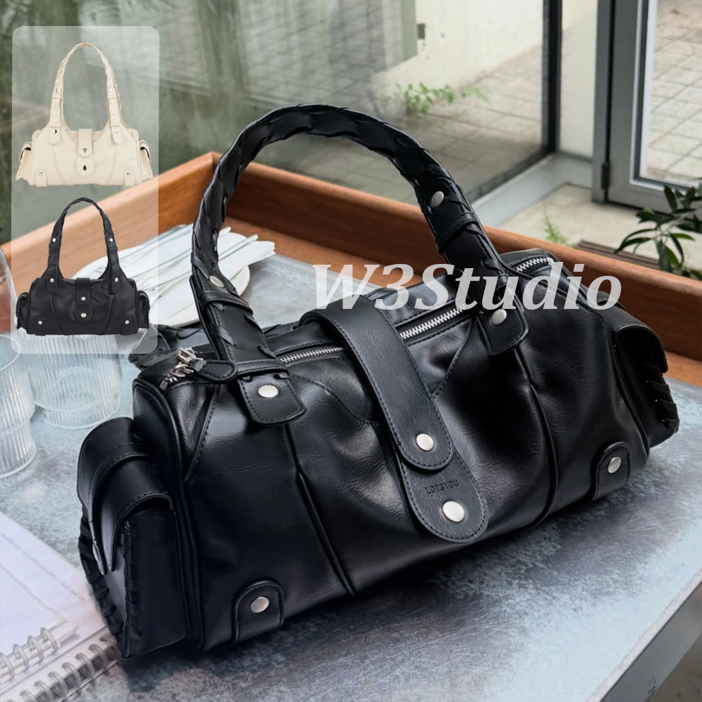 333Studio韩国小众Lotsyou编织复古油蜡皮机车包张元英同款单肩包