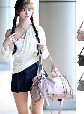 W3韩系小众Fancyclub雪允同款复古百搭大容量街头机车风通勤包包