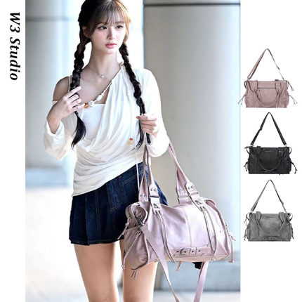 W3韩系小众Fancyclub雪允同款复古百搭大容量街头机车风通勤包包