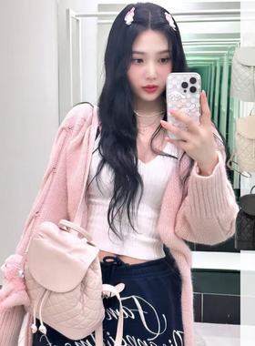 韩系小众朴秀荣同款新款设计菱格双肩包女休闲百搭时尚抽绳包女包