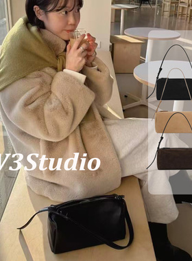 韩国小众FacadePattern真皮笔筒包简约小方包手提百搭单肩包