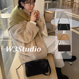 韩国小众FacadePattern真皮笔筒包简约小方包手提百搭单肩包