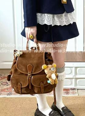 333Studio秋冬棕色美拉德麂皮绒双肩书包大容量通勤百搭背包手提