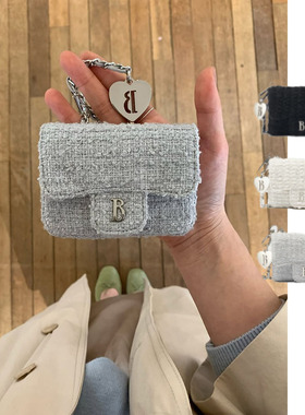 韩国小众thebarnnet小香风迷你斜挎包八奶粗花呢链条腰包零钱卡包