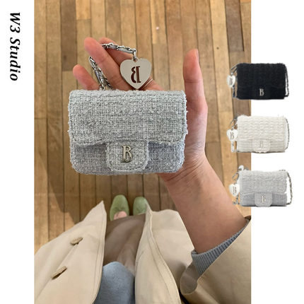 韩国小众thebarnnet小香风迷你斜挎包八奶粗花呢链条腰包零钱卡包