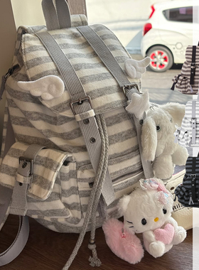 韩国小众tensedance条纹双肩包机能风休闲大容量newjeans同款背包