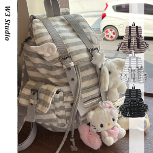 韩国小众tensedance条纹双肩包机能风休闲大容量newjeans同款背包