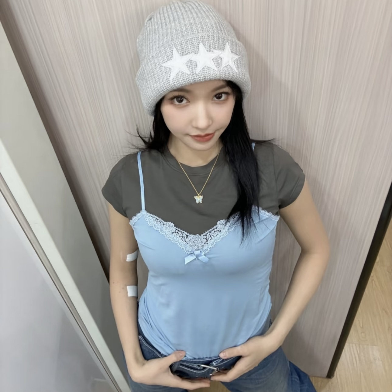 ac蕾丝吊带背心假两件短袖