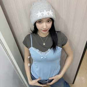 ac蕾丝吊带背心假两件短袖