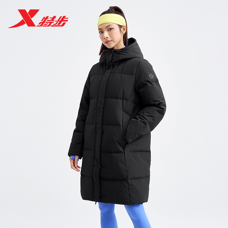 特步中长羽绒服女款2025秋冬季新款加绒加厚保暖外套976428640137