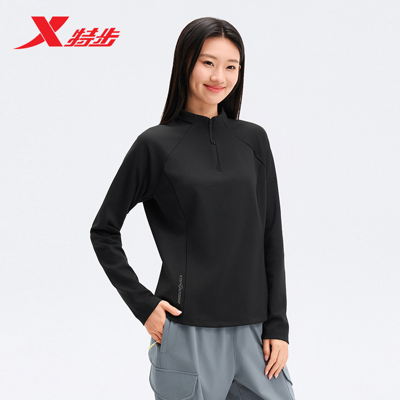 特步半拉链美式卫衣女款2026春季新款潮流长袖针织衫974128030025图片