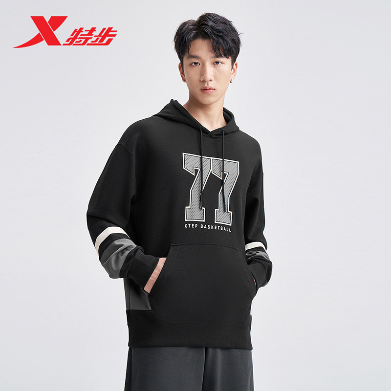 特步男卫衣2025秋季新款连帽套头衫时尚宽松运动上衣976329930295
