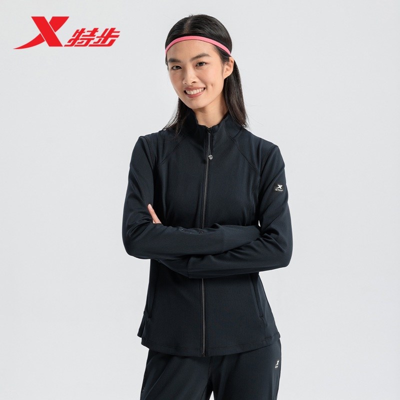 特步训练运动外套女款2025春秋新款修身运动针织上衣975128060119