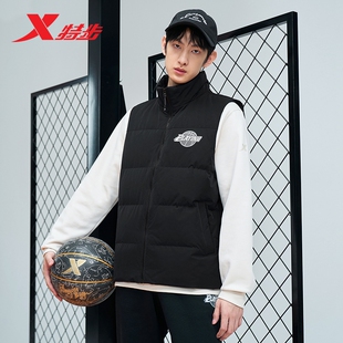 特步羽绒马甲男款2025冬季保暖羽绒外套立领防风加厚运动上衣夹克