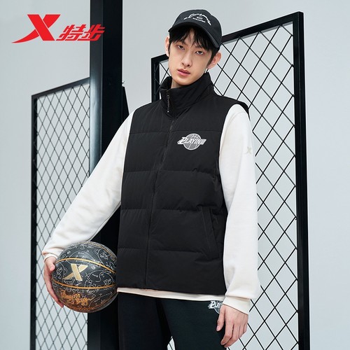 特步羽绒马甲男款2025冬季保暖羽绒外套立领防风加厚运动上衣夹克