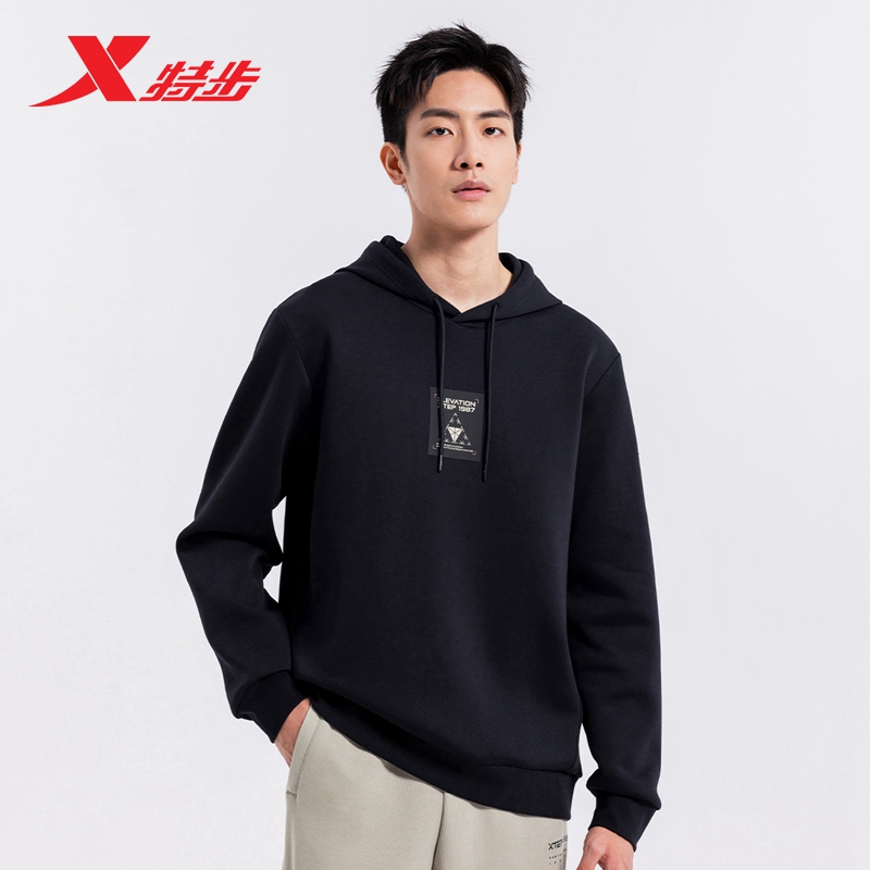 特步连帽卫衣男2025秋季新款针织上衣休闲宽松套头衫976329930029