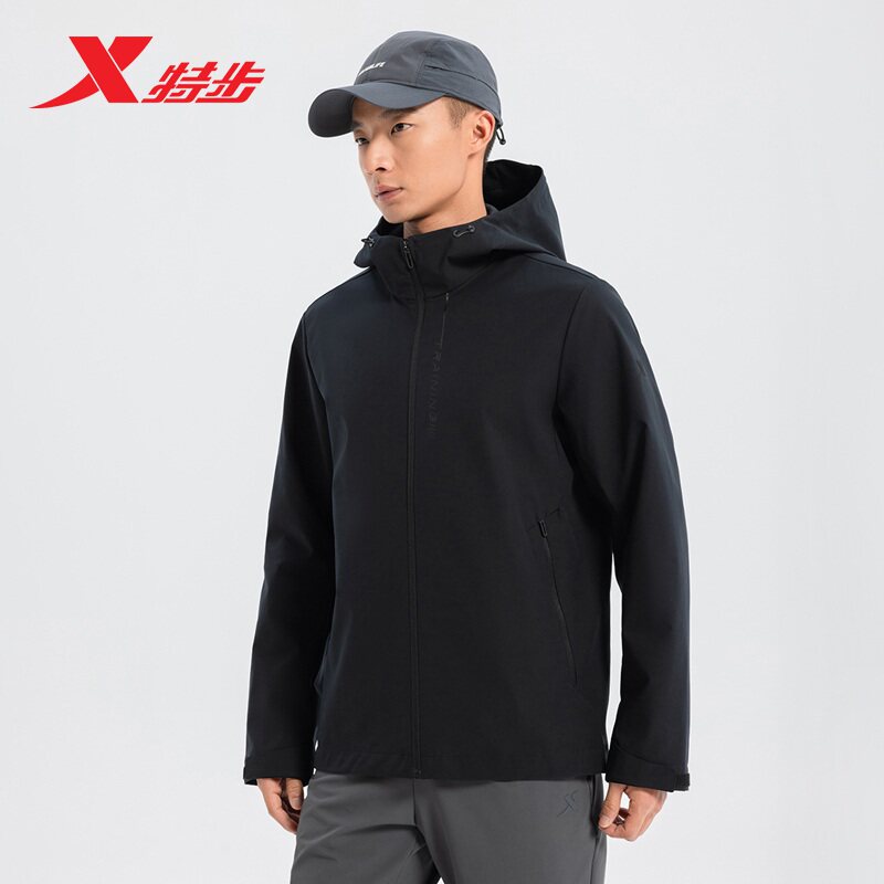 特步外套男款2026春季无缚轻行梭织上衣薄款连帽风衣975129140084图片