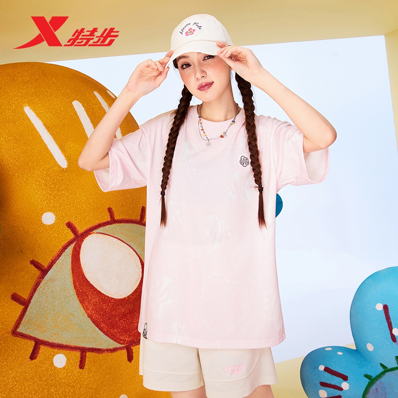 秋季特步ATOMO FAFA丨短袖女2025年秋季运动休闲潮流T恤975328010