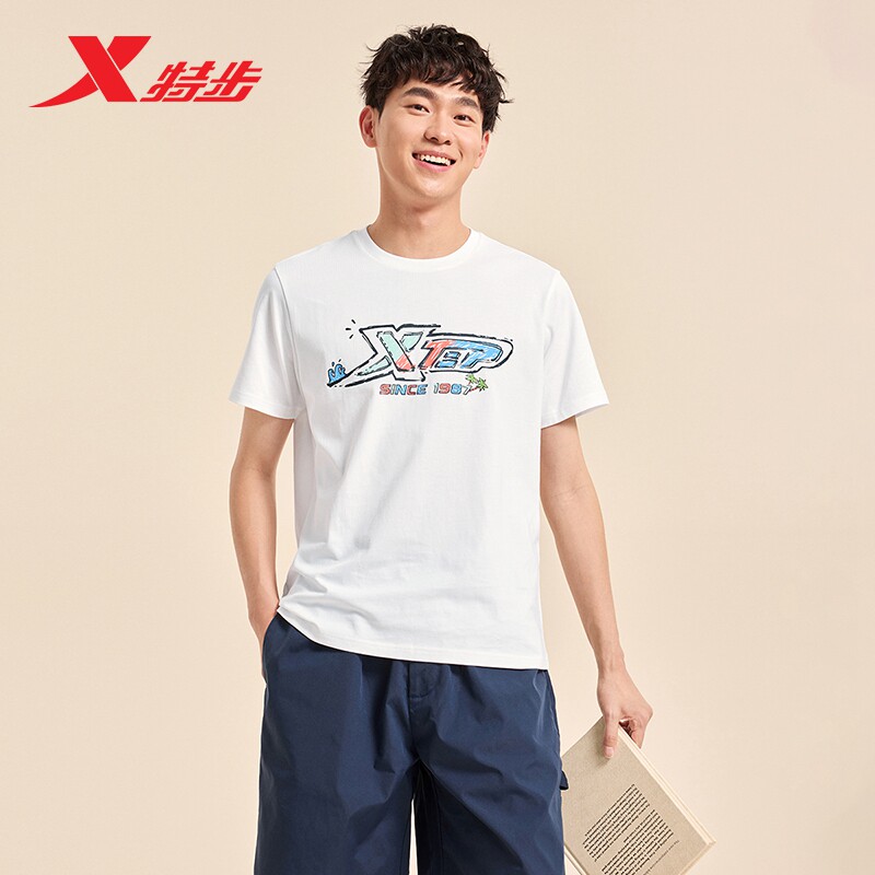 特步短袖T恤男女2026年夏季新款情侣大logo百搭半袖休闲运动上衣