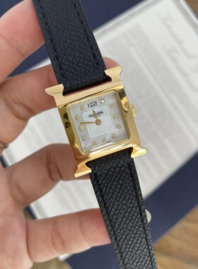 网红款H系列手表 金色水钻贝壳表盘 荔枝纹真皮表带 黑色女表小号