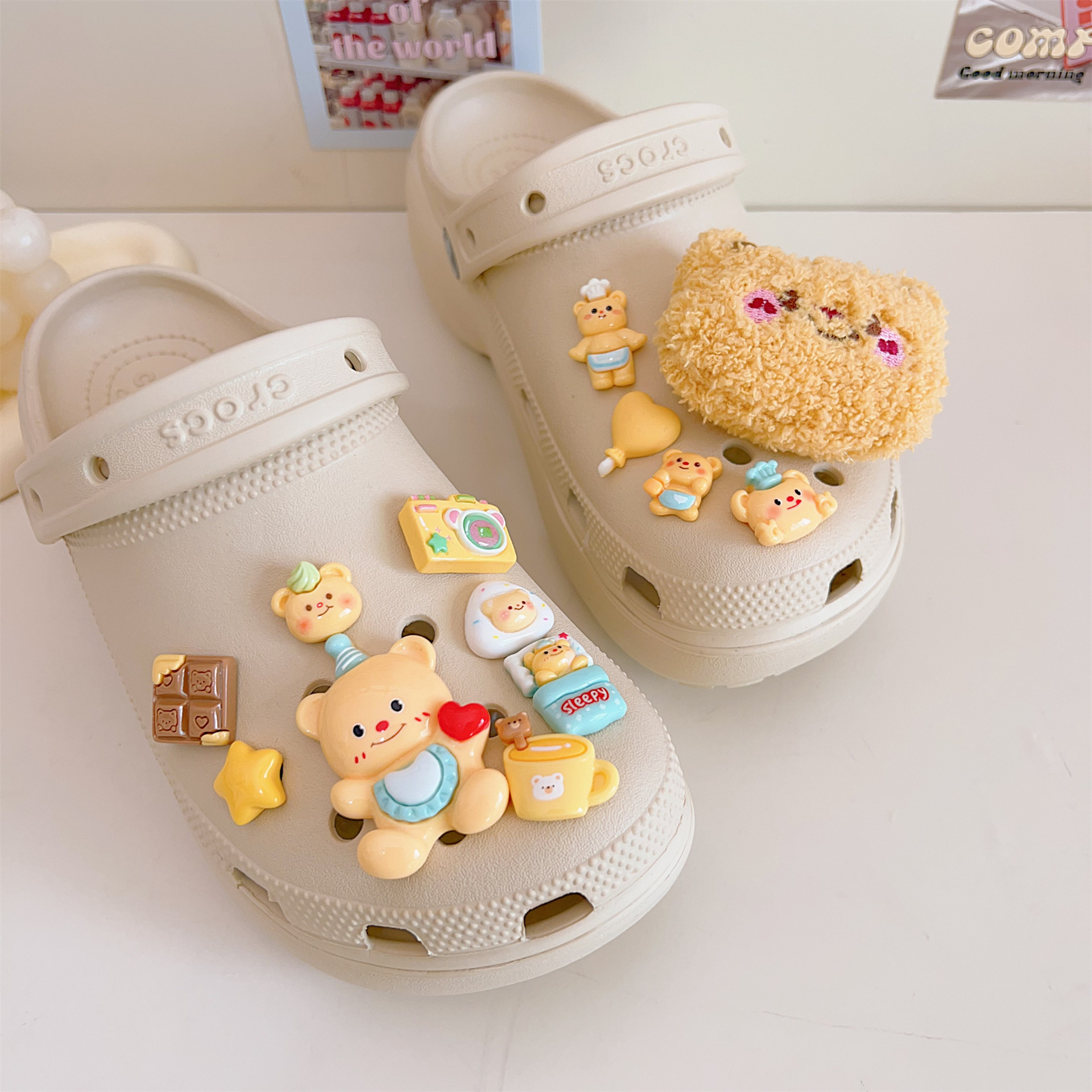cross黄油小熊洞洞鞋鞋扣diy可拆卸可爱卡通鞋花鞋面装饰鞋面装饰