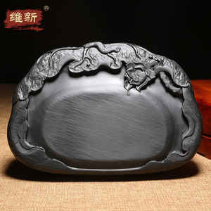维新 匠心非遗名师砚台《荷香万里》安徽歙砚天然原石文房四宝书法绘画用品高档摆件孤品手工砚台老坑眉纹