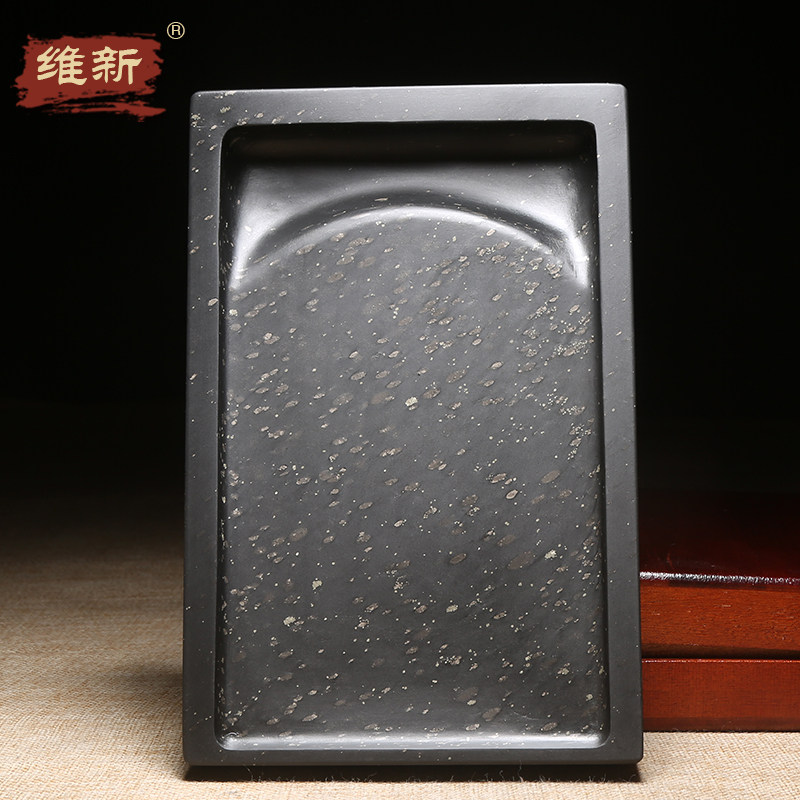匠心非遗歙砚手工雕刻《经典素池砚》素砚歙砚原石暴雨金星砚台收藏送礼实用高档素池砚长方形配木盒