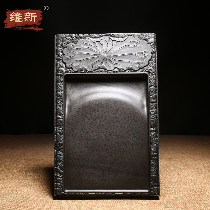 维新匠心非遗歙砚名师手工雕刻作品/和和美美/砚台老坑黑龙尾天然原石长方形籽料砚台高档文房四宝摆件收藏