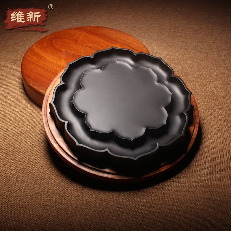 维新 名师许亚祥作品/莲花砚/精品老坑砚台 名师匠心天然老坑黑龙尾砚台龙尾砚藏品自然艺术收藏文房送礼佳品