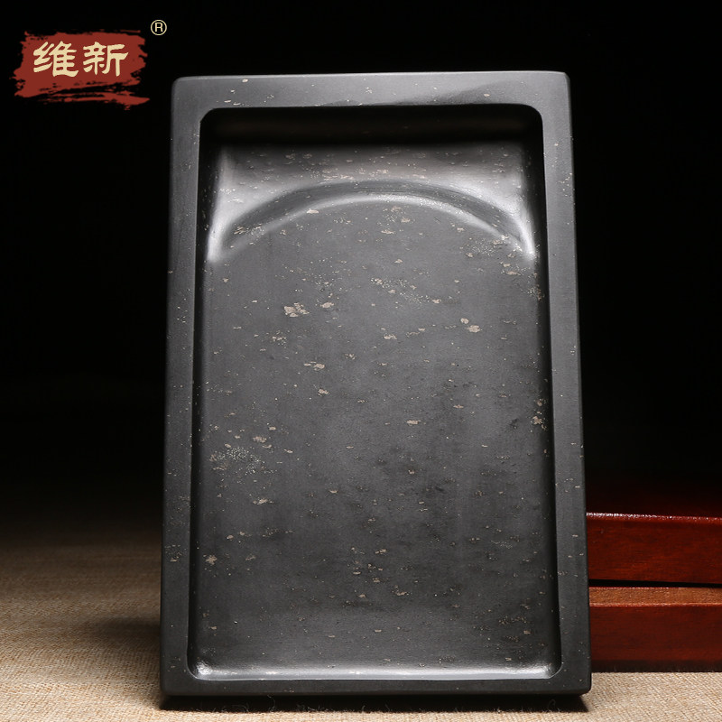 匠心非遗歙砚手工雕刻《经典素池砚》素砚歙砚原石暴雨金星砚台收藏送礼实用高档素池砚长方形配木盒
