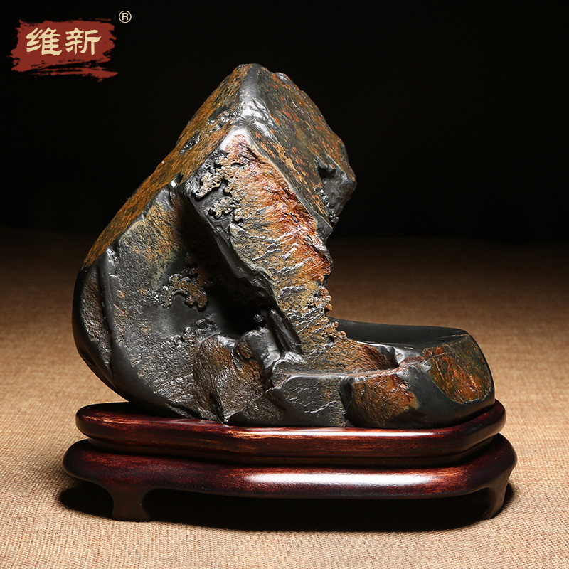 创意《天然原石砚台老坑摆件歙砚