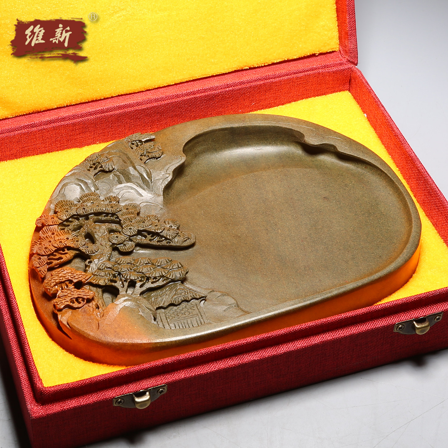 非遗名师端砚《紫气东来》天然原石绿端 肇庆砚台名砚 文房四宝砚台实用砚大师手工孤品高档送礼摆件收藏礼盒