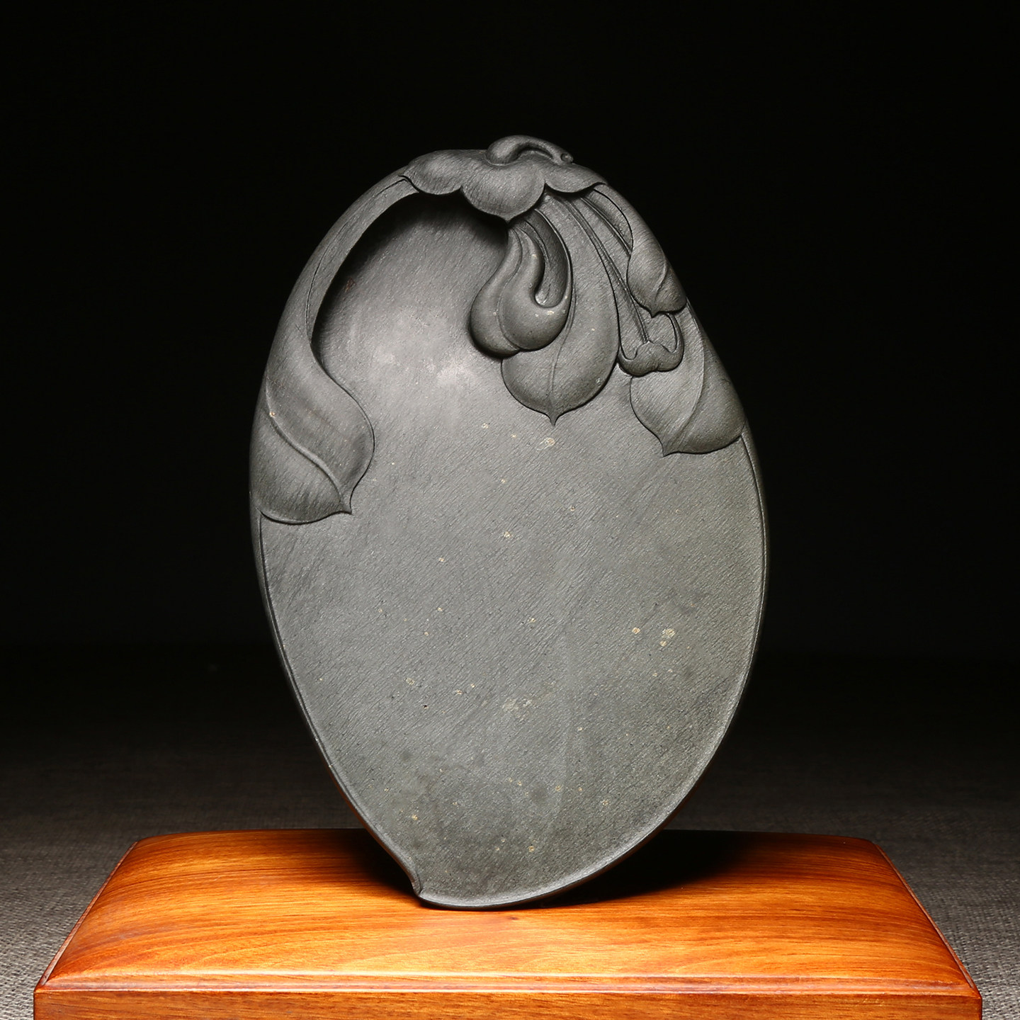 维新非遗歙砚大师作品《玉兰》砚台老坑水波纹金星纹天然原石龙尾山高档文房用品摆件砚台名砚收藏送礼包装