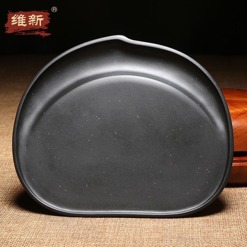 维新精品老坑砚台名师设计歙砚小楷抄写经原石籽料金星收藏送礼端砚带樟木盒配礼盒手提袋馈赠亲友桃形砚寿桃