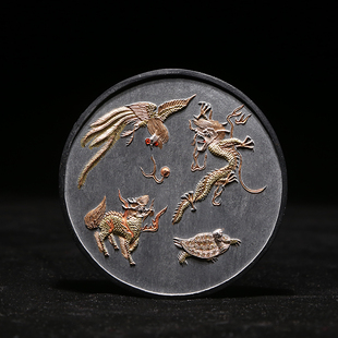 匠心非遗 歙县老胡开文墨厂90年代老墨《四灵》老墨块 胡开文古法/松烟墨锭 古墨收藏艺术礼品书房摆件